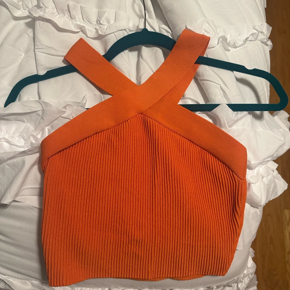 Aritizia Orange Ribbed Halter Top